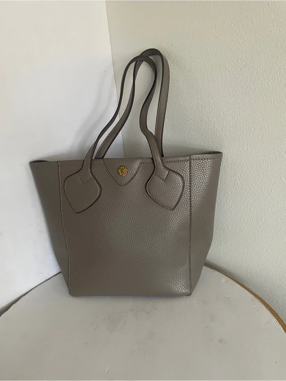 Anne Klein Georgia Gray pebbled mediumTote Bag with Gold Accent Shop School